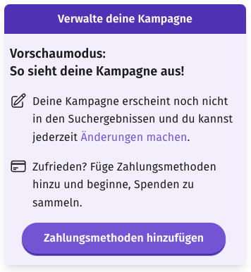 Ansicht im GoodCrowd Admin-Bereich für Zahlungsmethoden. Der Button 'Zahlungsmethoden hinzufügen' wird angezeigt.