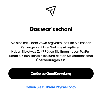 PayPal erfolgreich verknüpft. Diese Ansicht bestätigt die erfolgreiche Verbindung.